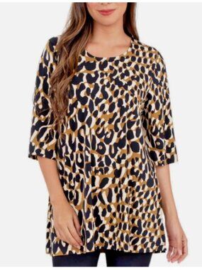 Leota Ladies' Tunic Quarter Sleeve Shirt Top, PAINTERLY LEOPARD, S